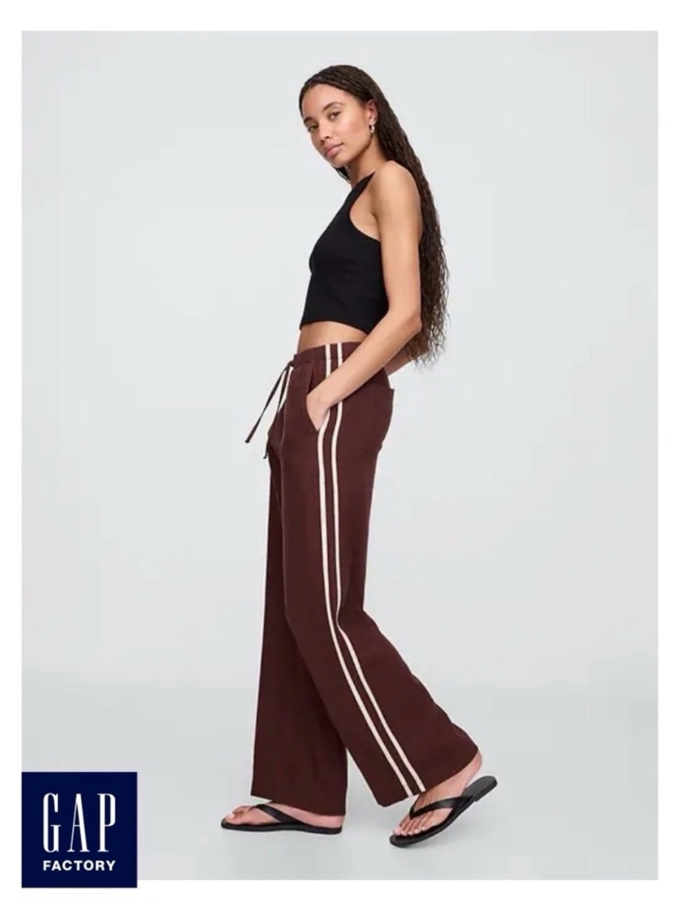 DONNI dupe: Women’s Brown Wide-Leg Track Pants with Contrast Stripes